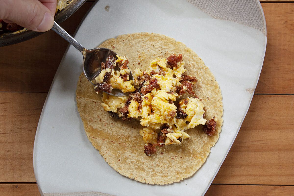Breakfast Taco Recipe Eggs add the sausage and egg
