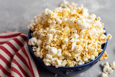 A large heaping bowl of flavored popcorn recipe.