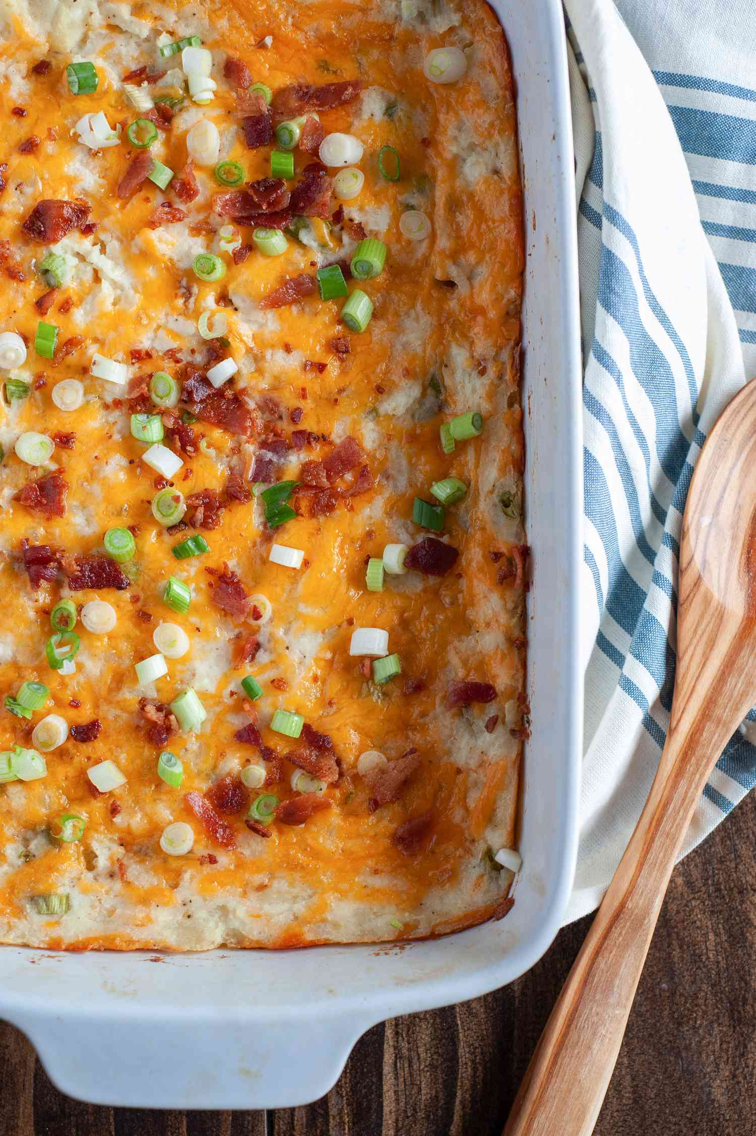Twiced baked potato casserole in casserole dish
