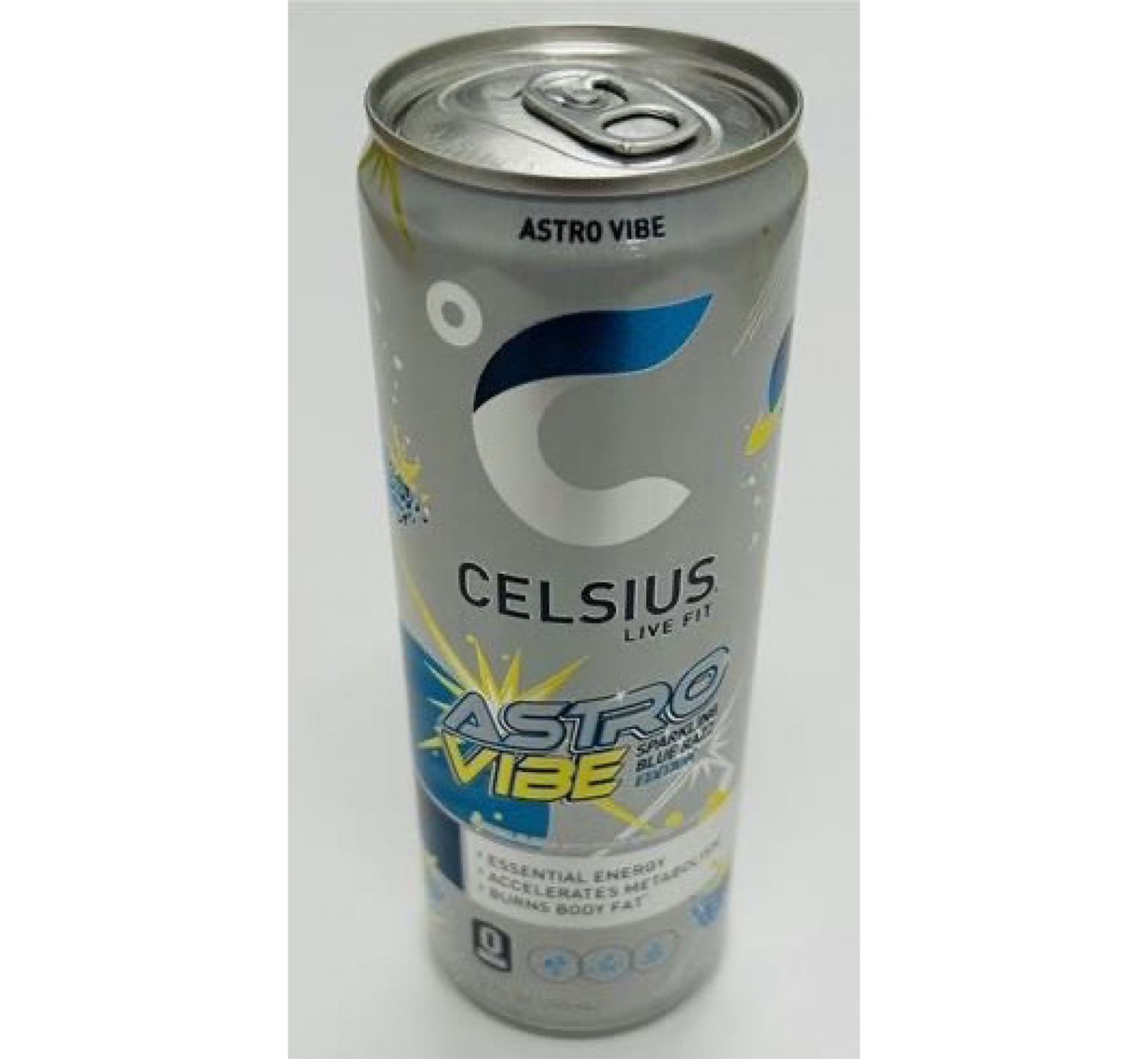 A can of Celsius Live Fit Astro Vibe energy drink