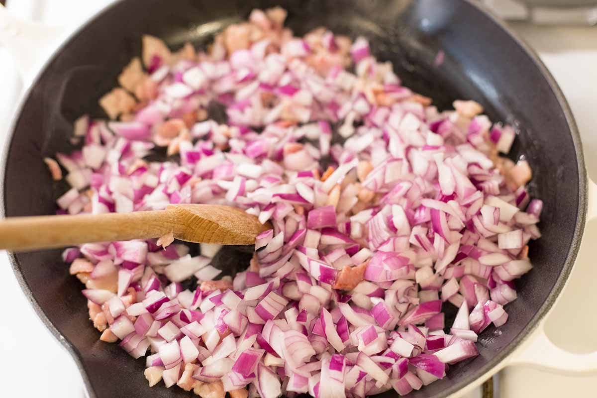 Cook the onions for making German Potato Salad