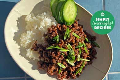 Ground beef and rice on a bowl