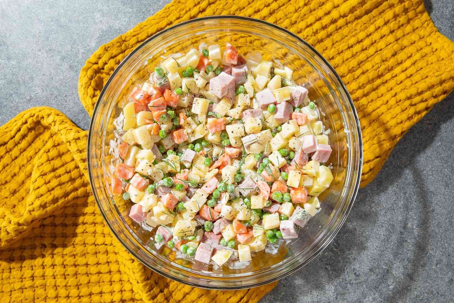olivier potato salad in a bowl