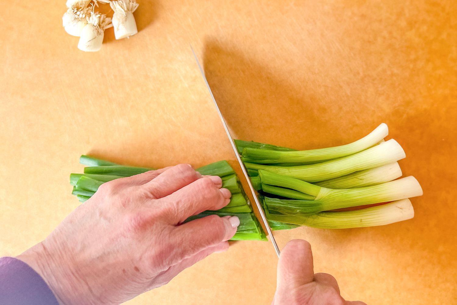 Cut Scallions Using Knife for Pajeon