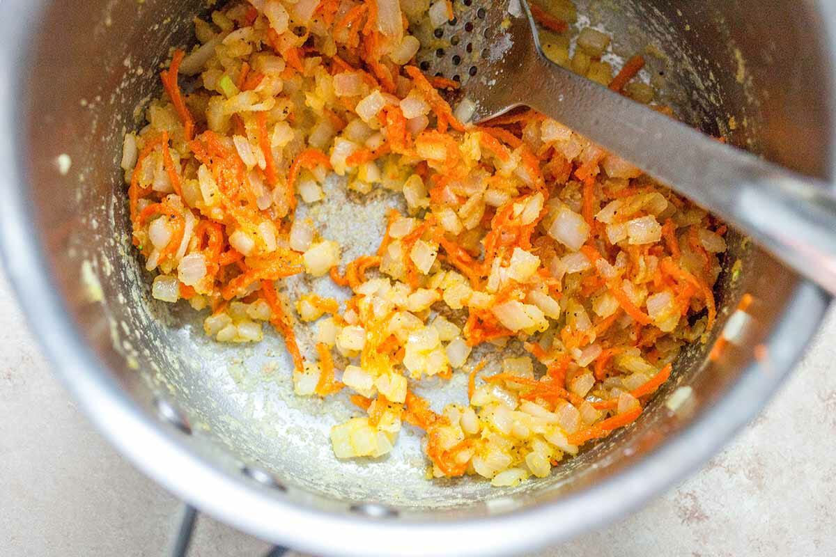 Broccoli Cheddar Soup Cooked Onions and Carrots