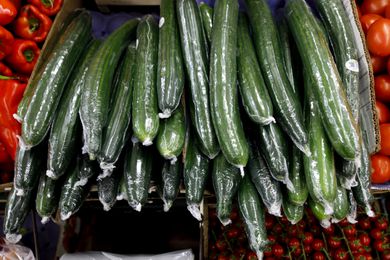English cucumbers wrapped in plastic wrap
