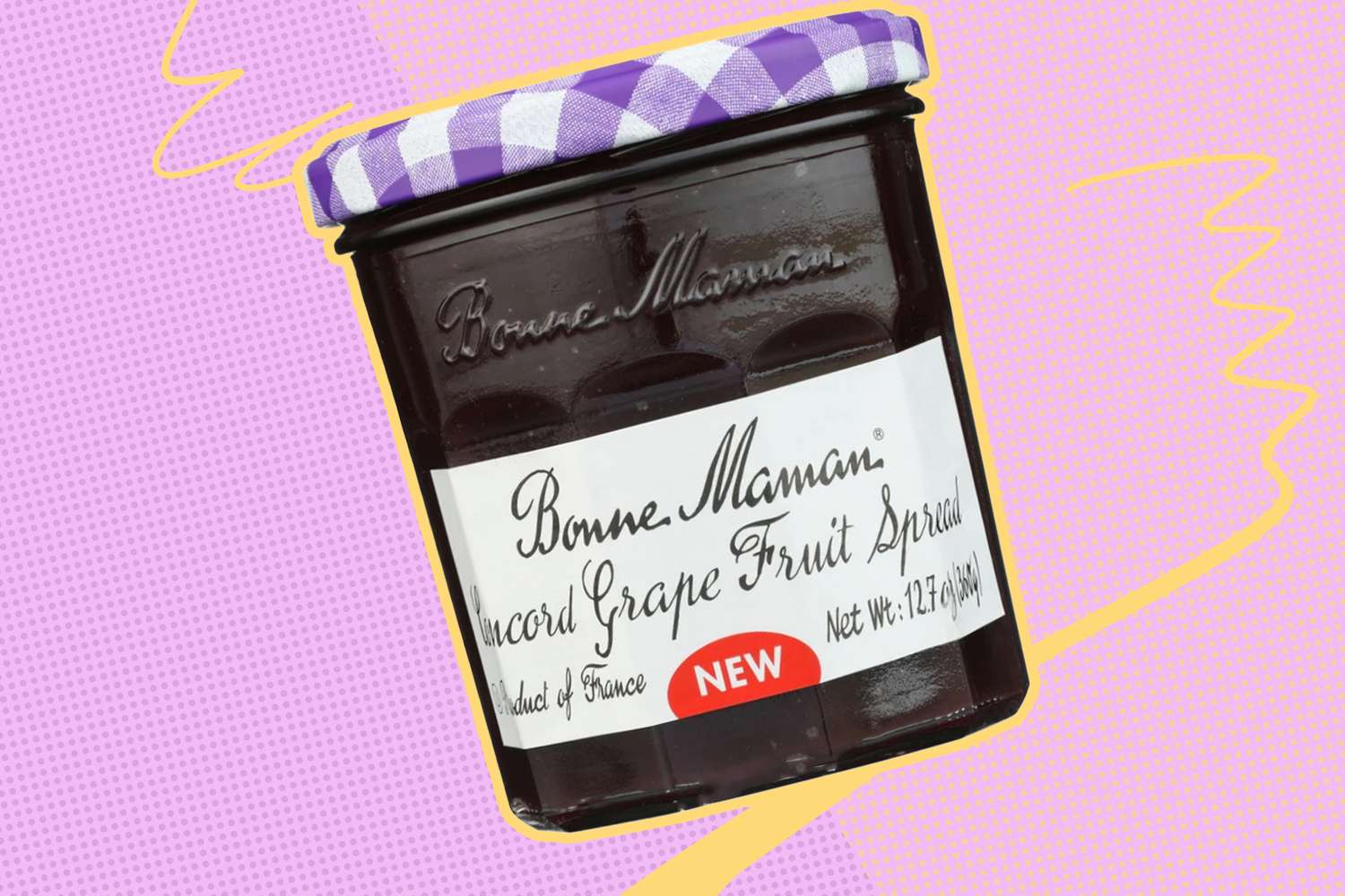 Bonne Maman Concord Grape Fruit Spread jar with a checkered lid