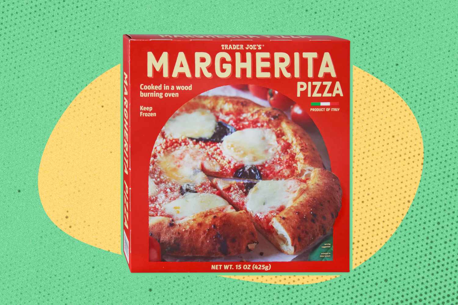 Box of Trader Joes Margherita Pizza in packaging