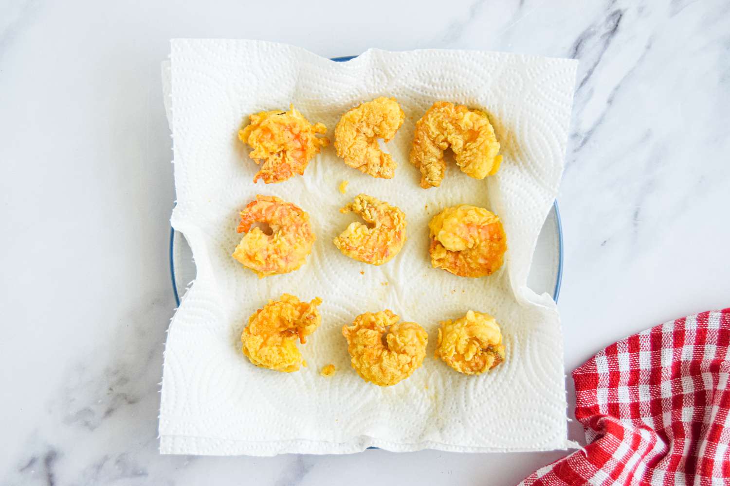 Cooked Shrimp on Plate with Paper Towel for Po Boy Sandwich Recipe
