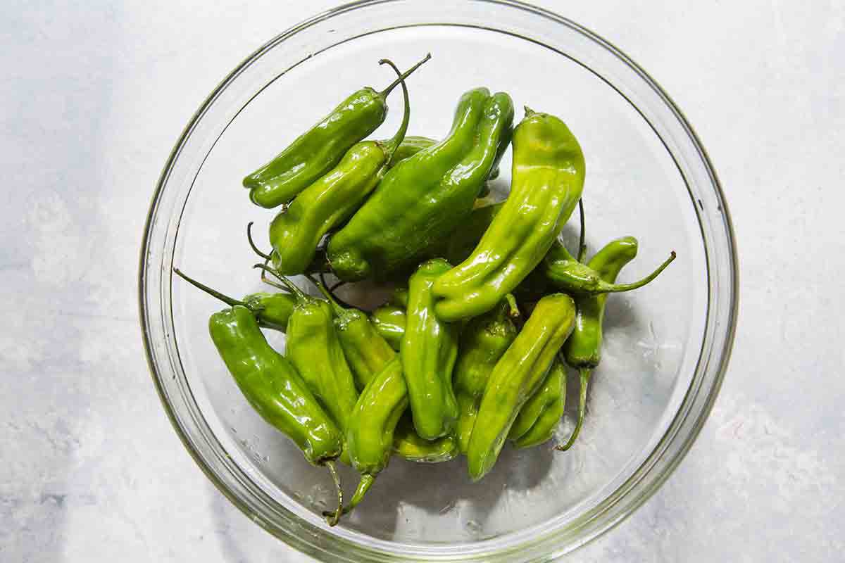 Raw shishito peppers, tossed with a little olive oil