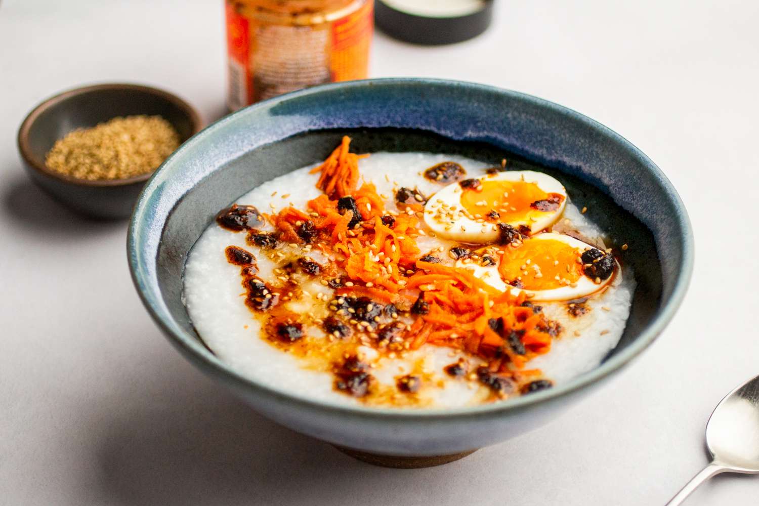 Bowl of jook with toppings