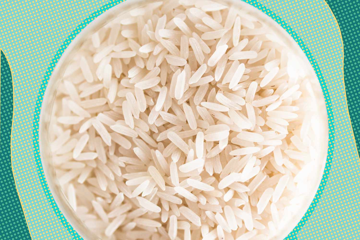 Rice over a light blue and green background 