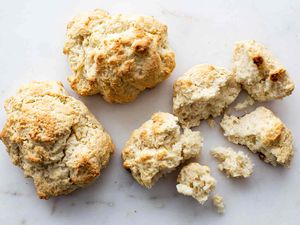 Bisquick Shortcake Biscuits on a marble countertop