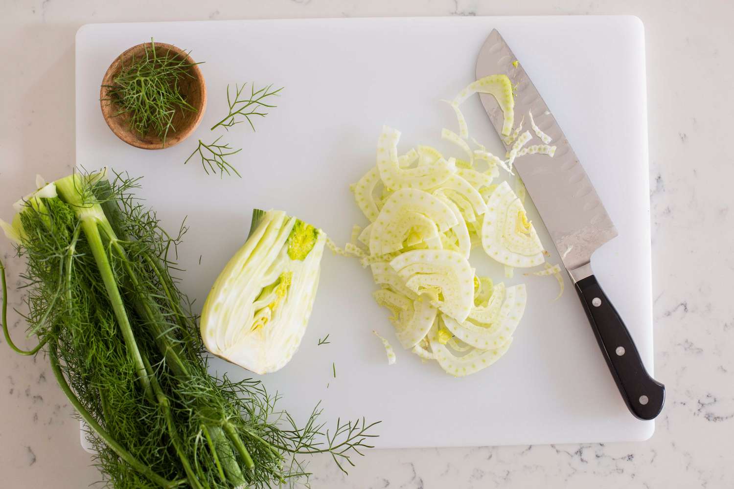 Cut Fennel on Cutting Board for Pickled Shrimp