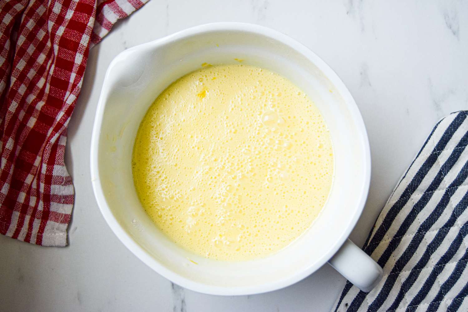 Overhead view of the filling for an easy buttermilk pie.