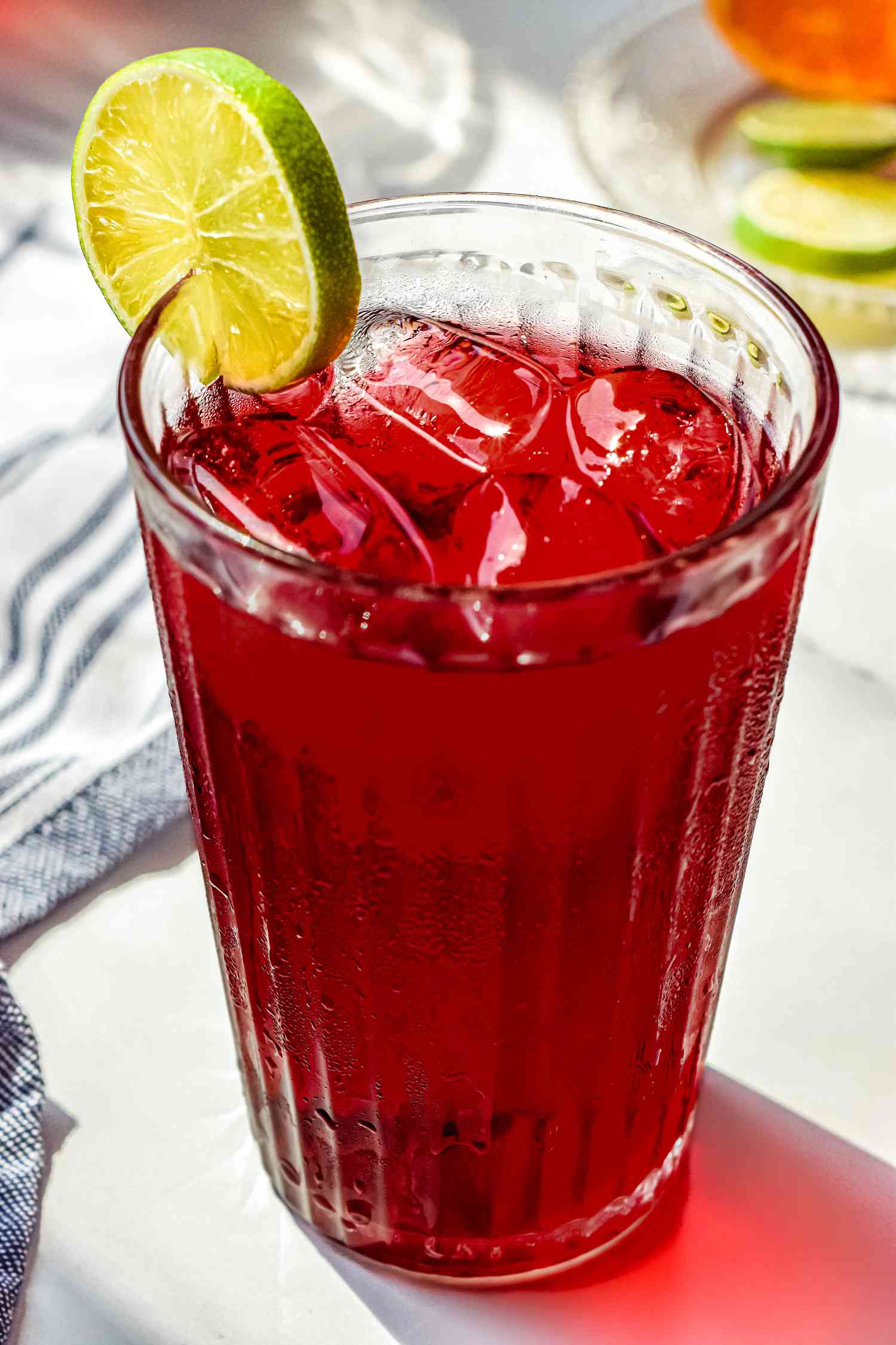 Agua de Jamaica (Hibiscus Tea) Served with Ice and a Lime Slice