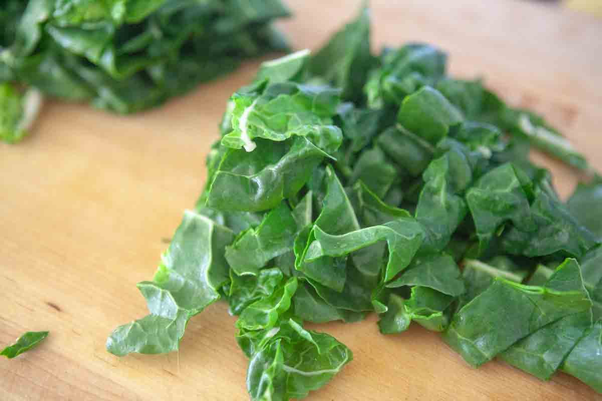 slice chard leaves into 1 inch pieces