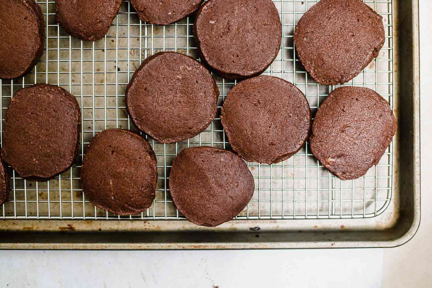 Overhead view of easy shortbread cooling on a rack.