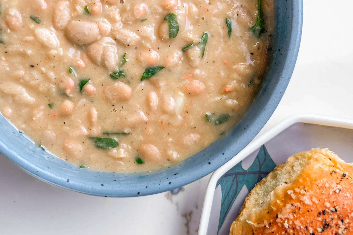 Bean soup with a side of rolls