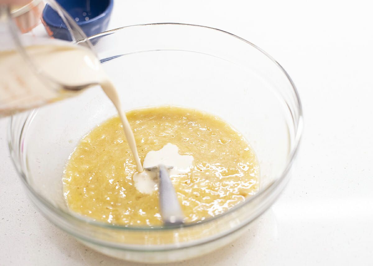 Banana Bread with Peanut Butter add the milk