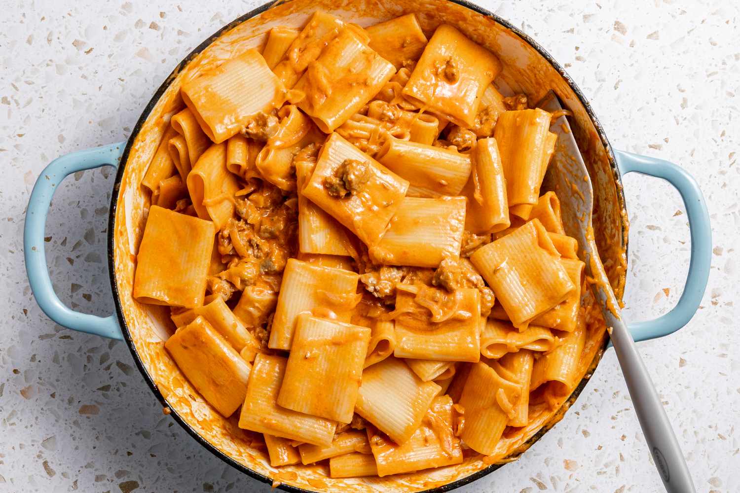 Paccheri Pasta Mixed With the Quick Sausage Ragu