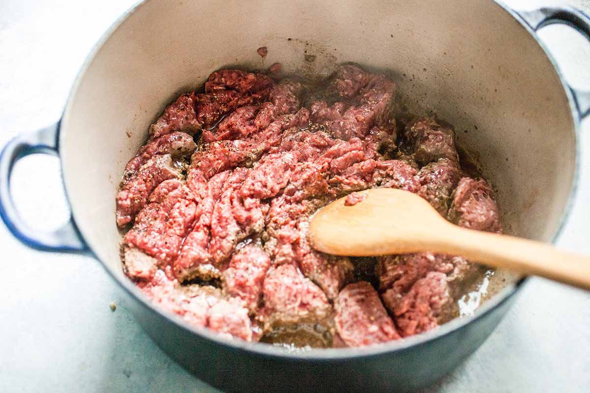 How to Make Chili without Beans brown the ground beef