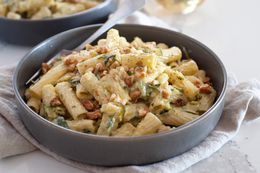 Bowl of Creamy One Pot Pasta with Zucchini