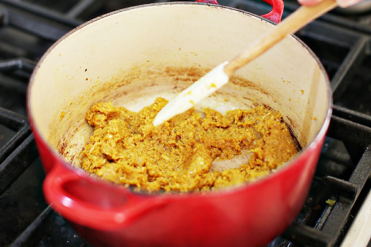 Vietnamese Curry with Sweet Potato cook the lemongrass ginger paste