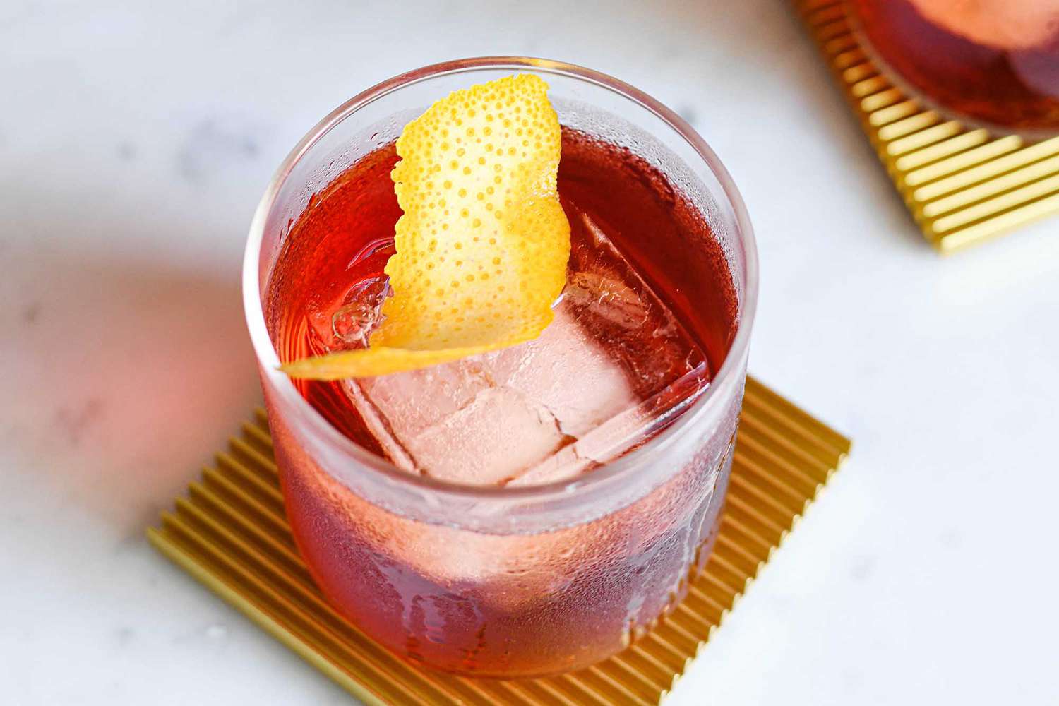 Red Negroni cocktail made with gin campari and sweet vermouth