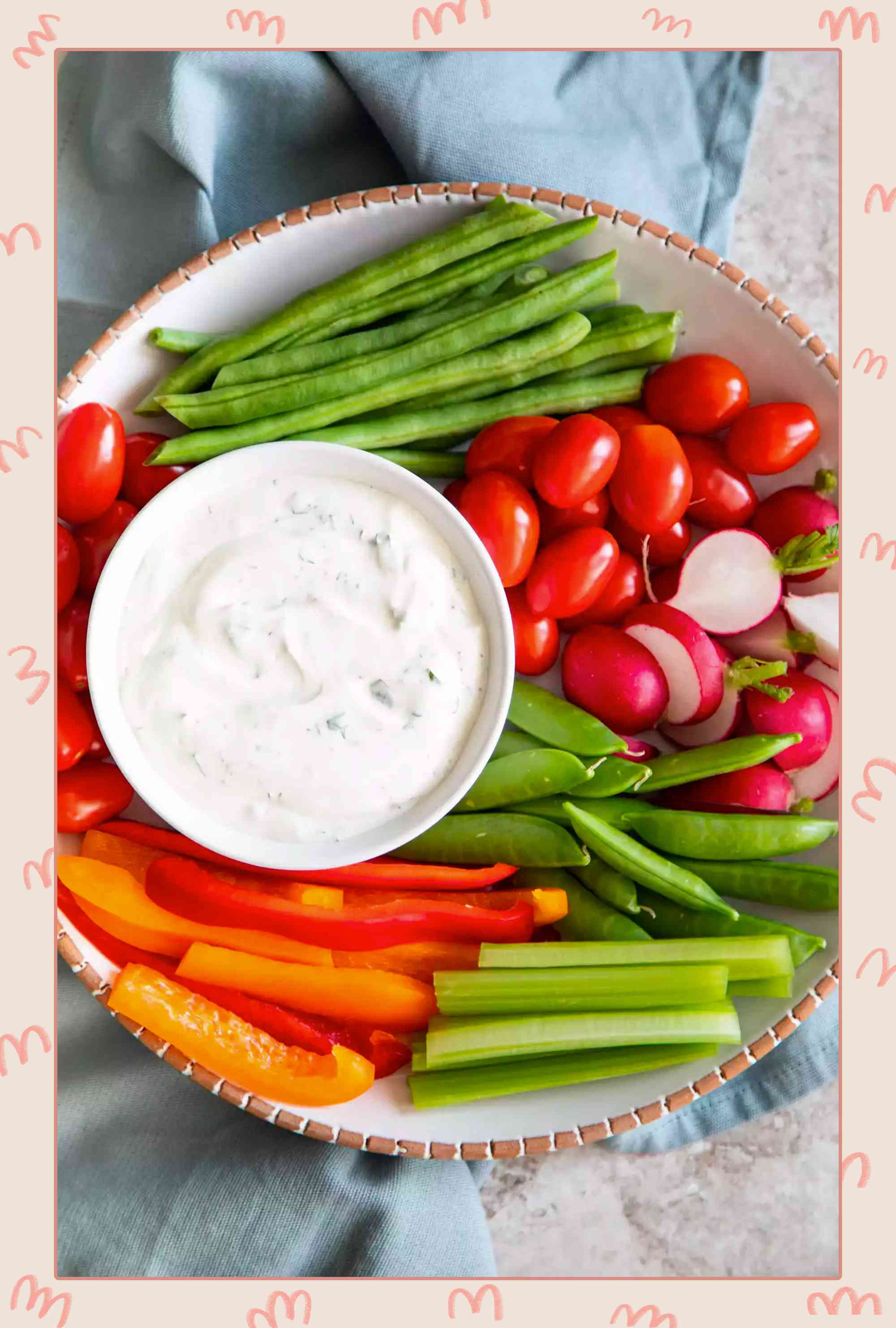 Bowl of vegetables with homemade veggie dip