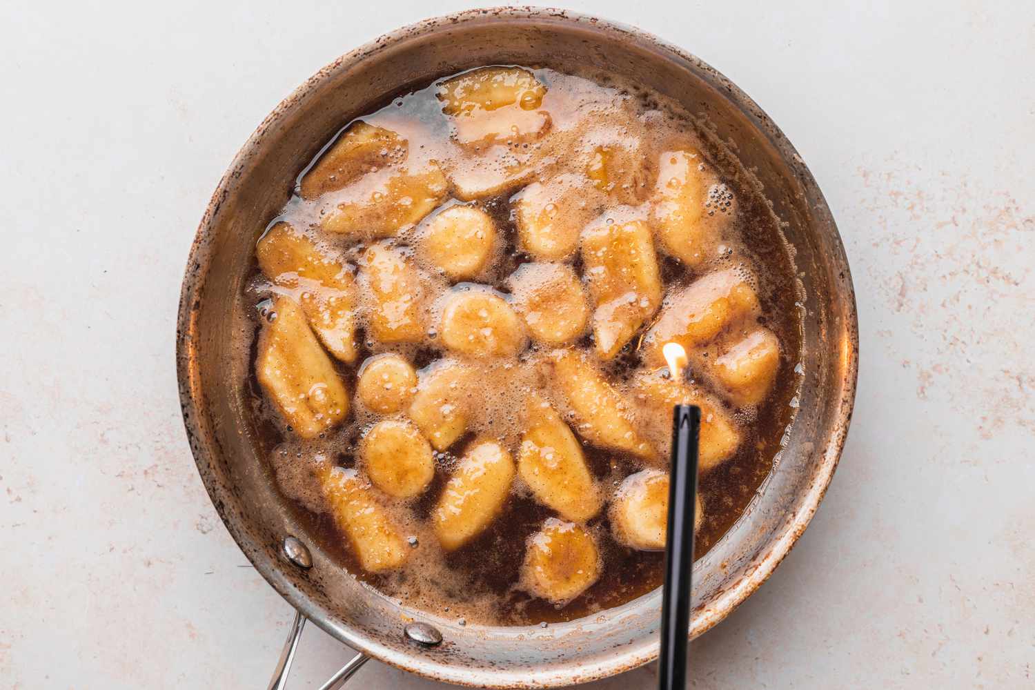 Flambe Bananas Foster in a Skillet