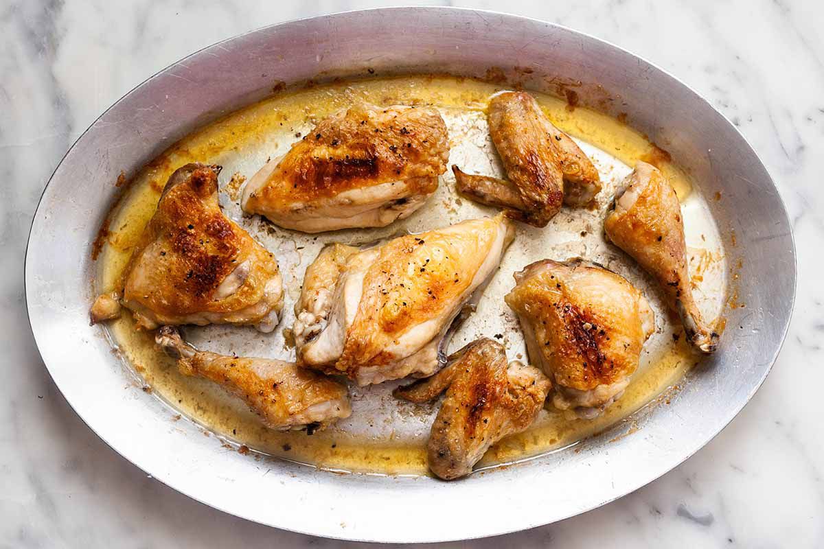 Baked Chicken pieces in a baking dish