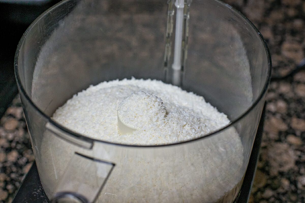 Grinding coconut in a food processor for macaroons