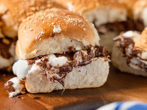 Side View of Grilled S'mores Slider on a Wooden Board