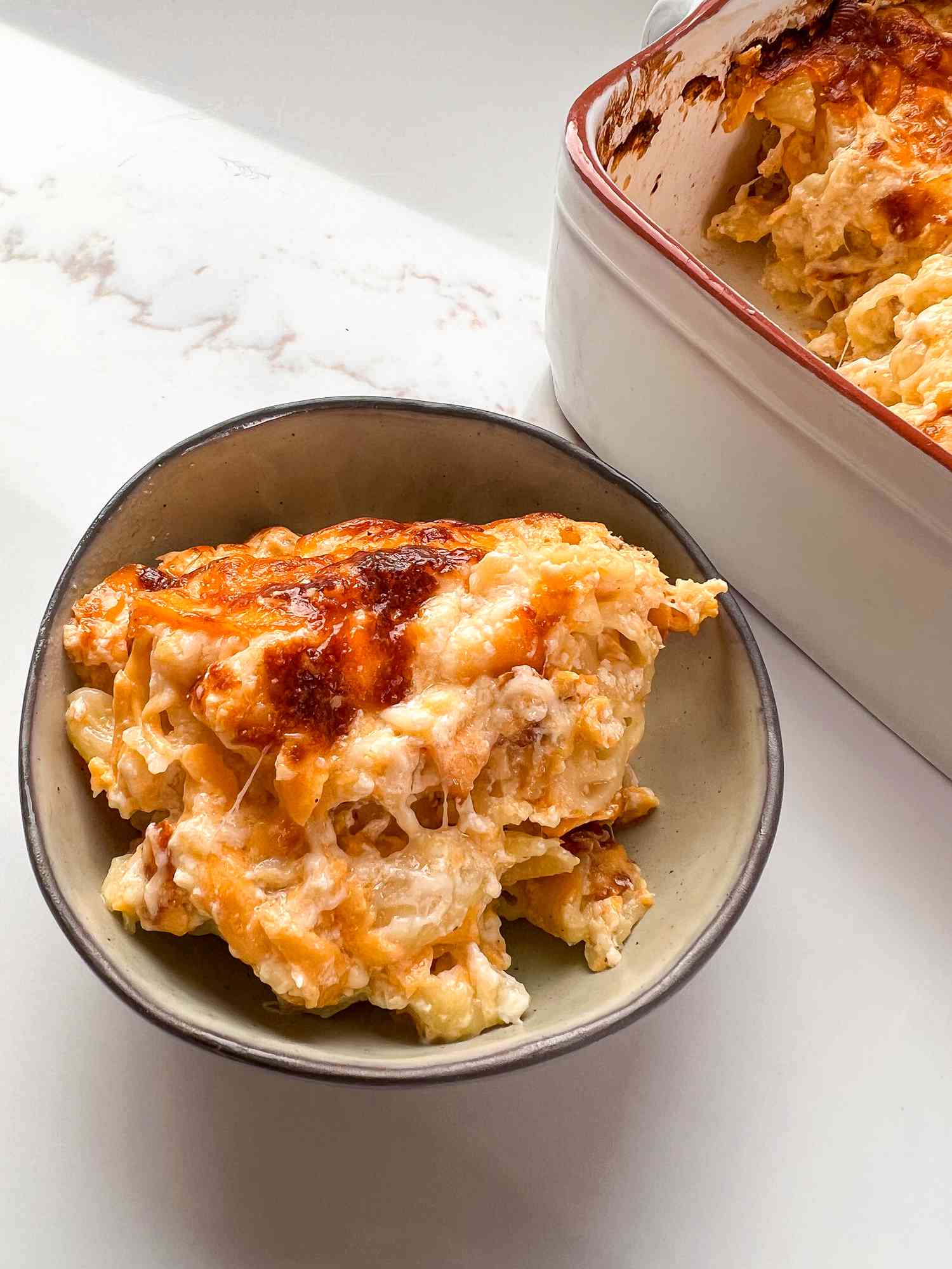 A small bowl of mac and cheese 