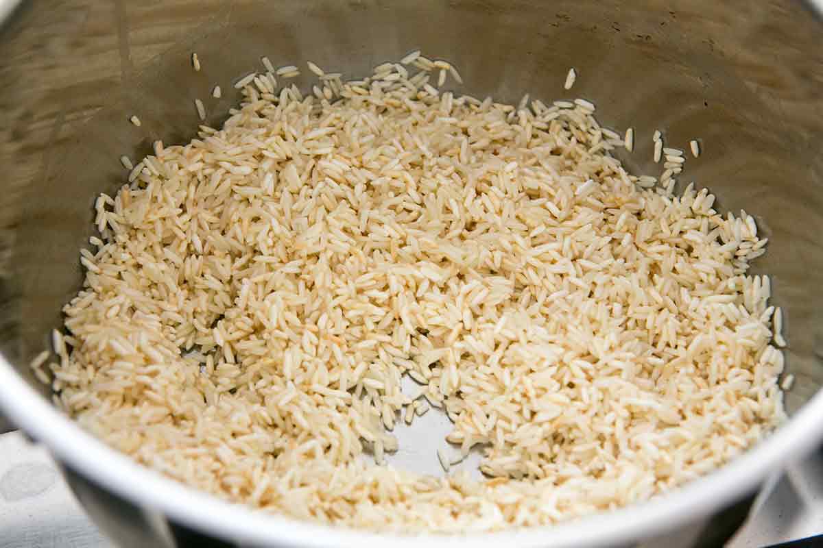 Rice being cooked in a pot