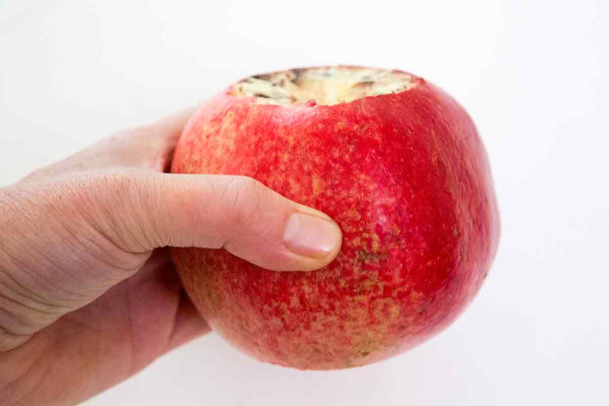 how to cut a pomegranate step 3: score sides of pomegranate 