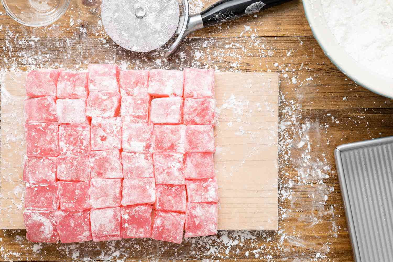 Turkish Delight Cut Into Squares After Dusted With More Powder Mixture