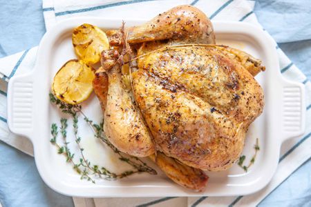 Oven Roasted Chicken Recipe - - whole chicken on platter
