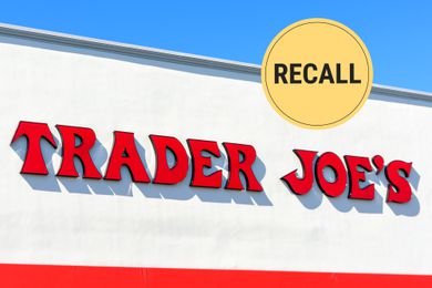 Trader Joe's storefront with a recall stamp