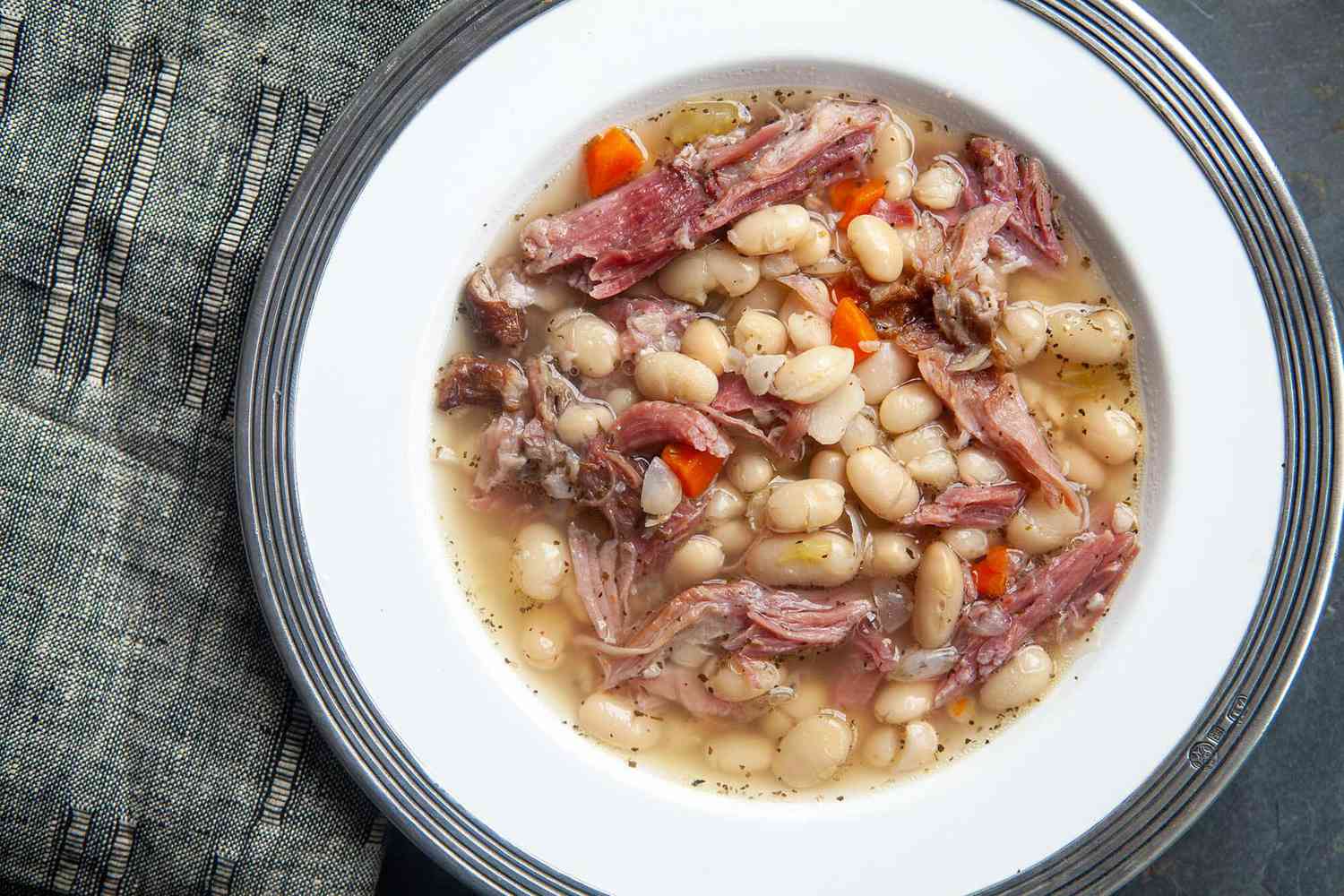 ham and bean soup served in a bowl