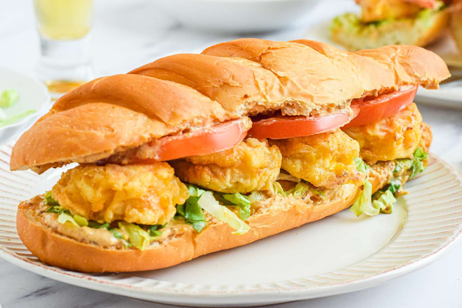 Classic Shrimp Po Boy Sandwich on a Plate