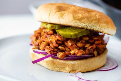 Cooked green lentils in vegan sloppy joes ingredients