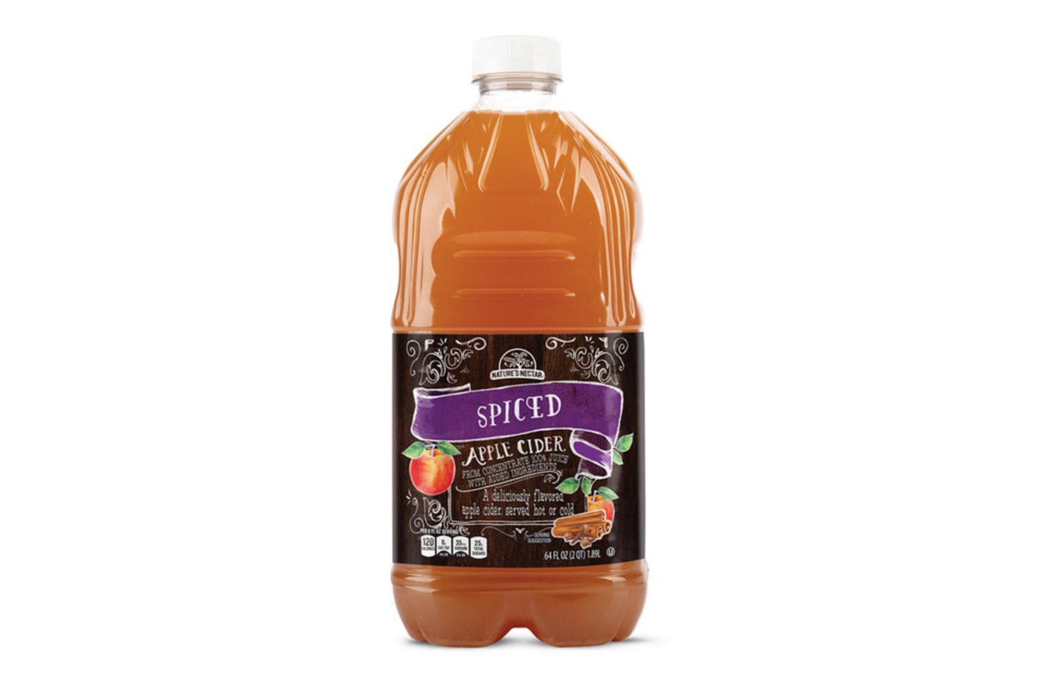 Front view of a jug of Nature's Nectar Spiced Apple Cider from Aldi