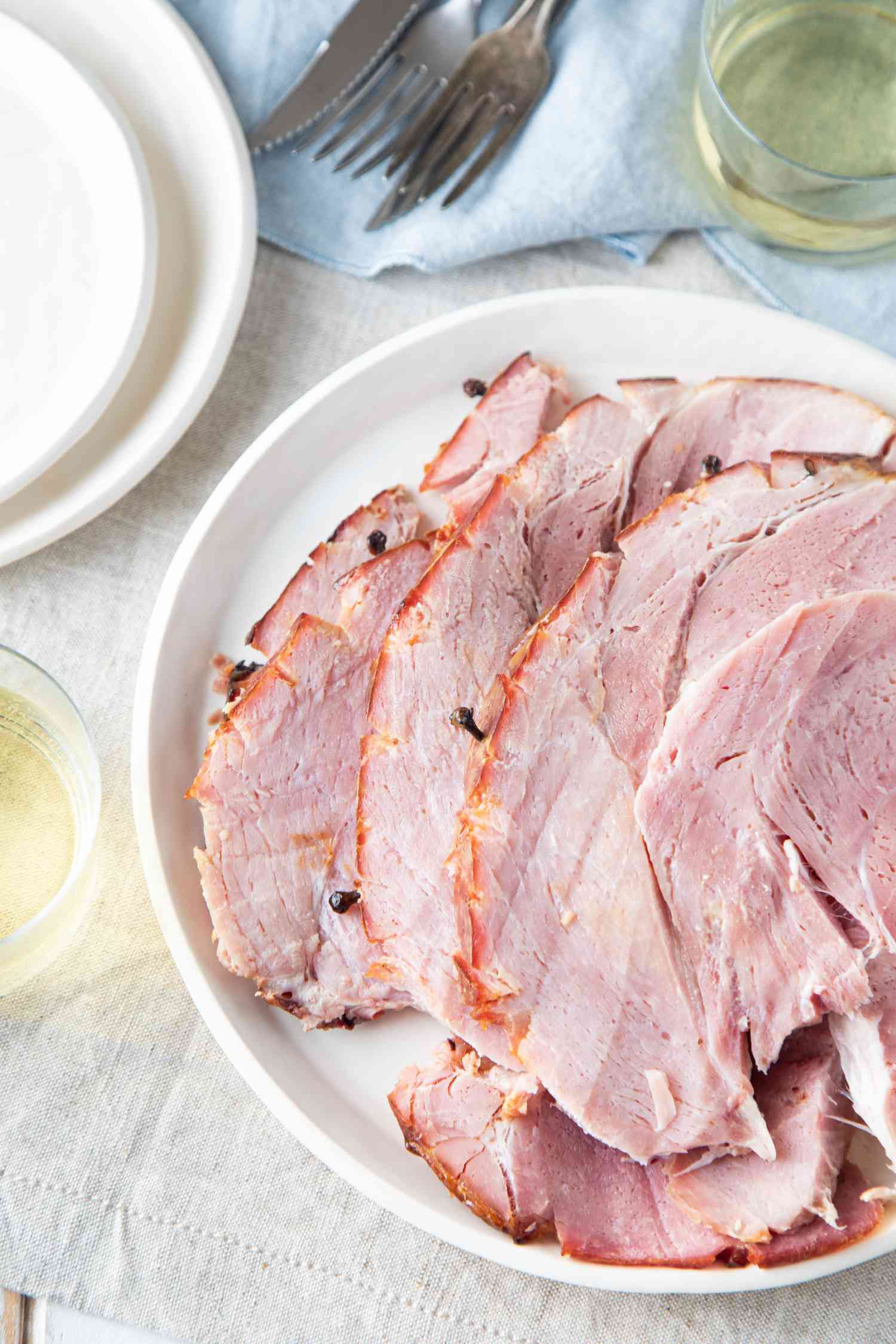 Sliced ham with ham glaze.