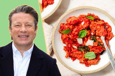 Jamie Oliver and a bowl of his Tomato Soup / Jamie Oliver's Tomato Soup