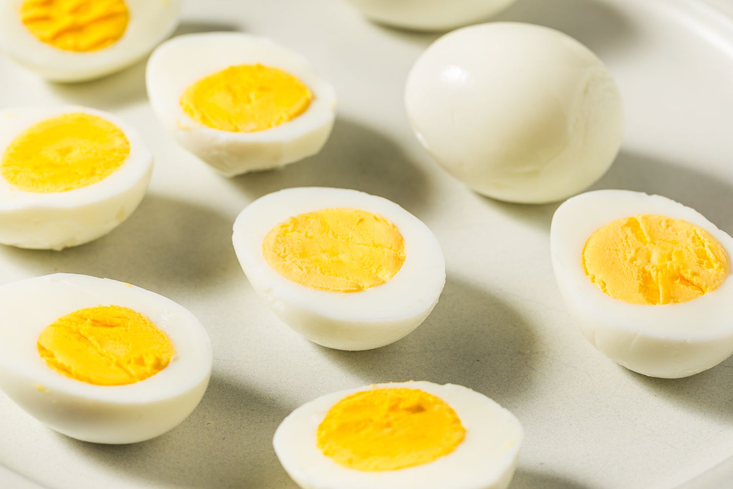 Hard boiled eggs sliced in half