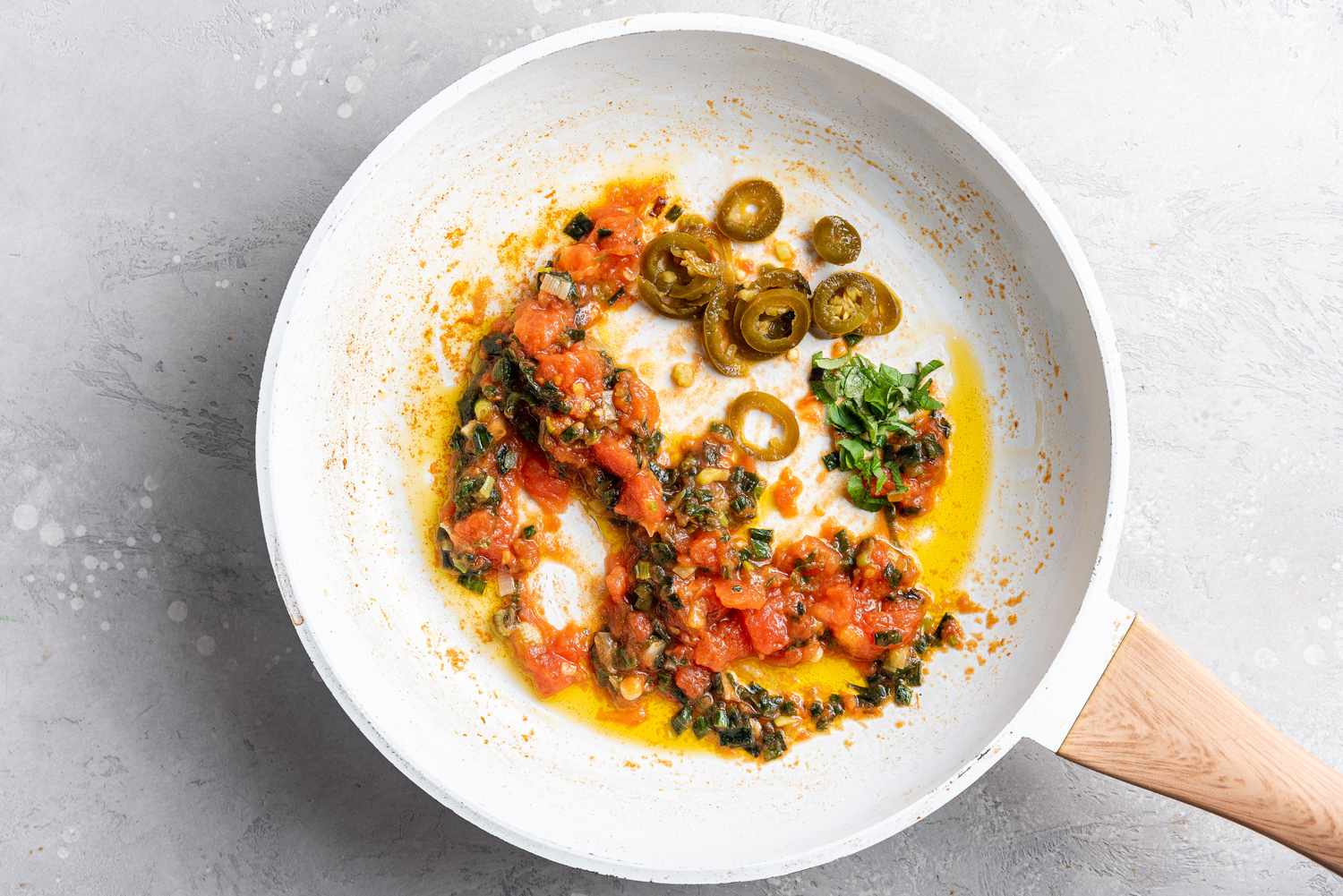 Tomatoes and Onions in Pan for Mexican Scrambled Eggs