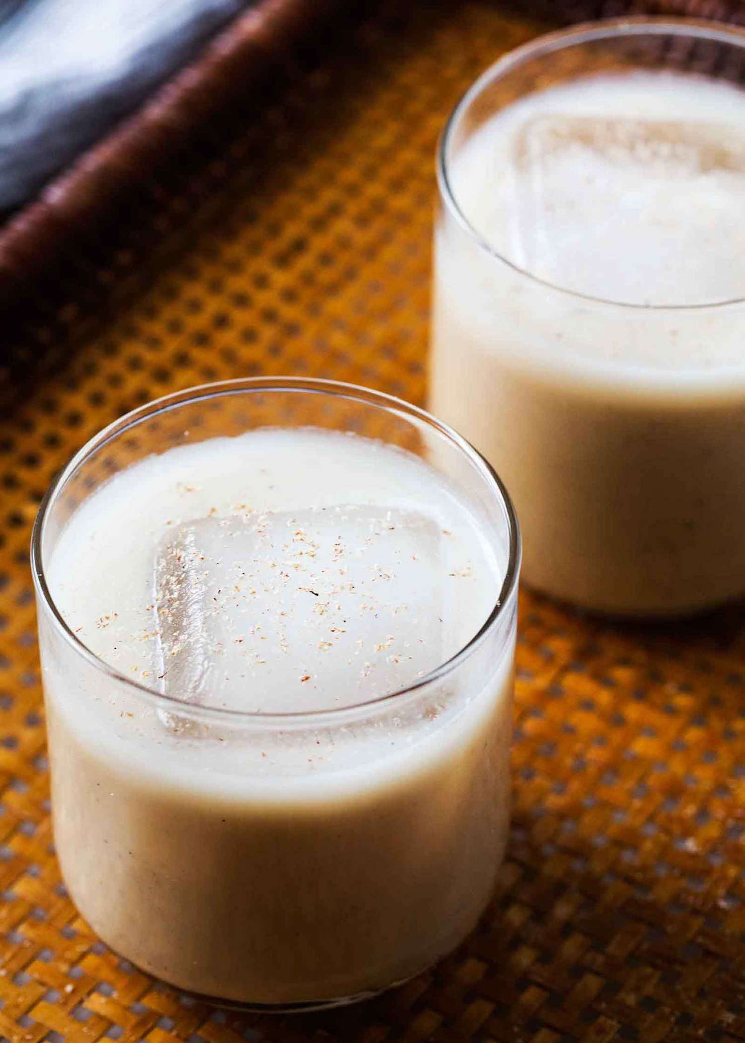 Puerto Rican Eggnog resting on a woven mat