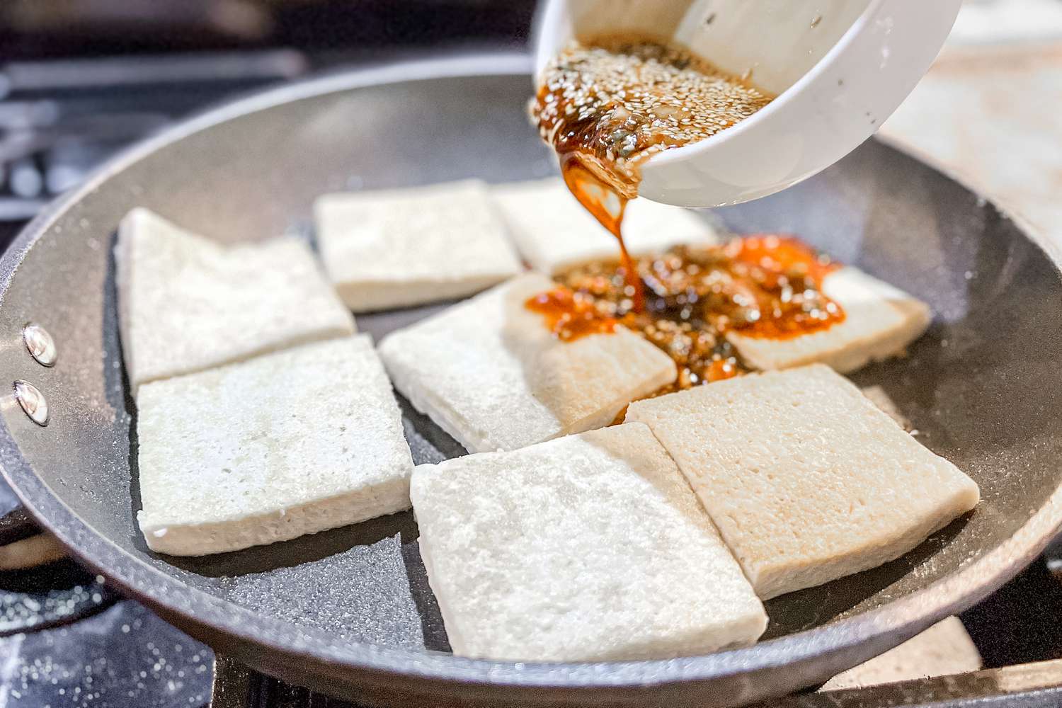 Dubu Jorim Sauced Poured into the Skillet